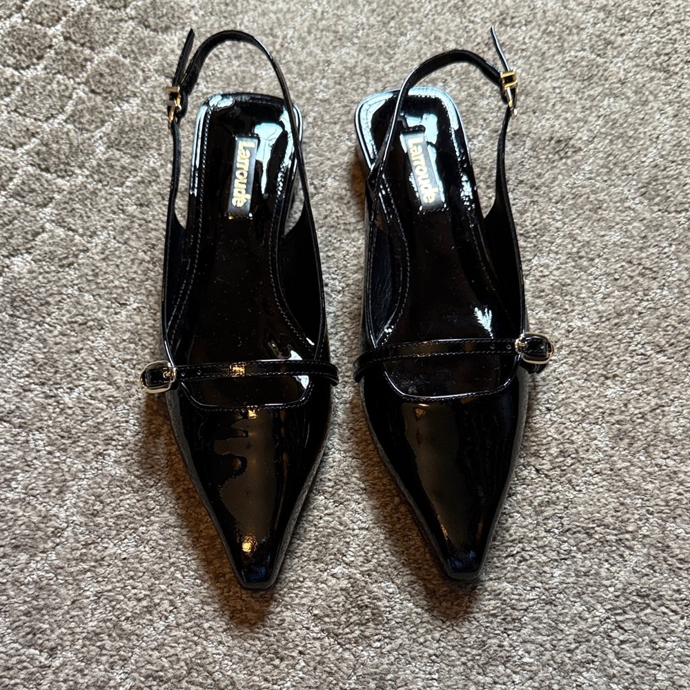 Larroude Black Patent Leather Flats 7.5
